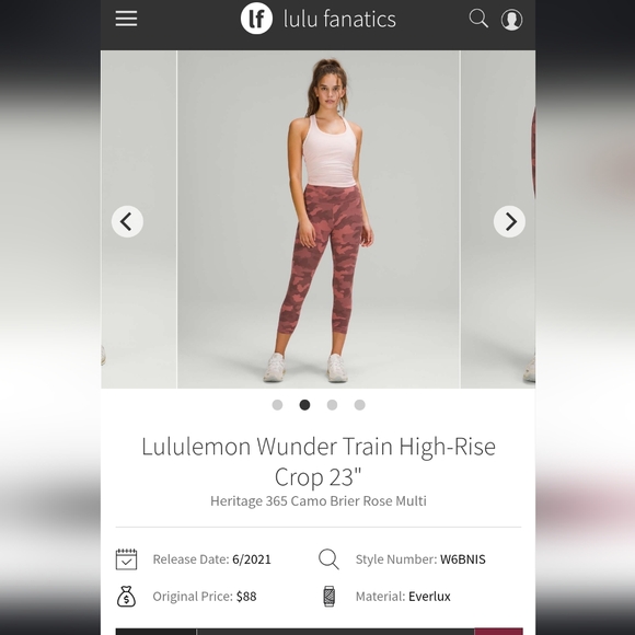 Lululemon Wunder Train High-Rise Crop 23"Heritage 365 Camo Brier Rose Multi, 4 - Picture 2 of 11